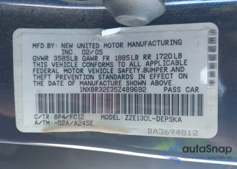 2005 Toyota Corolla S из США, поврежденный, VIN 1NXBR32E35Z489692